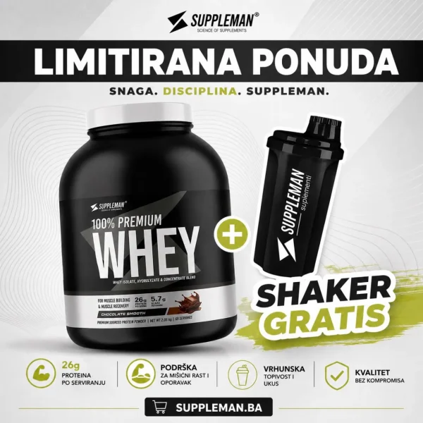 SUPPLEMAN 100% PREMIUM WHEY PROTEIN 2.06 kg + GRATIS SHAKER 700ml BLACK
